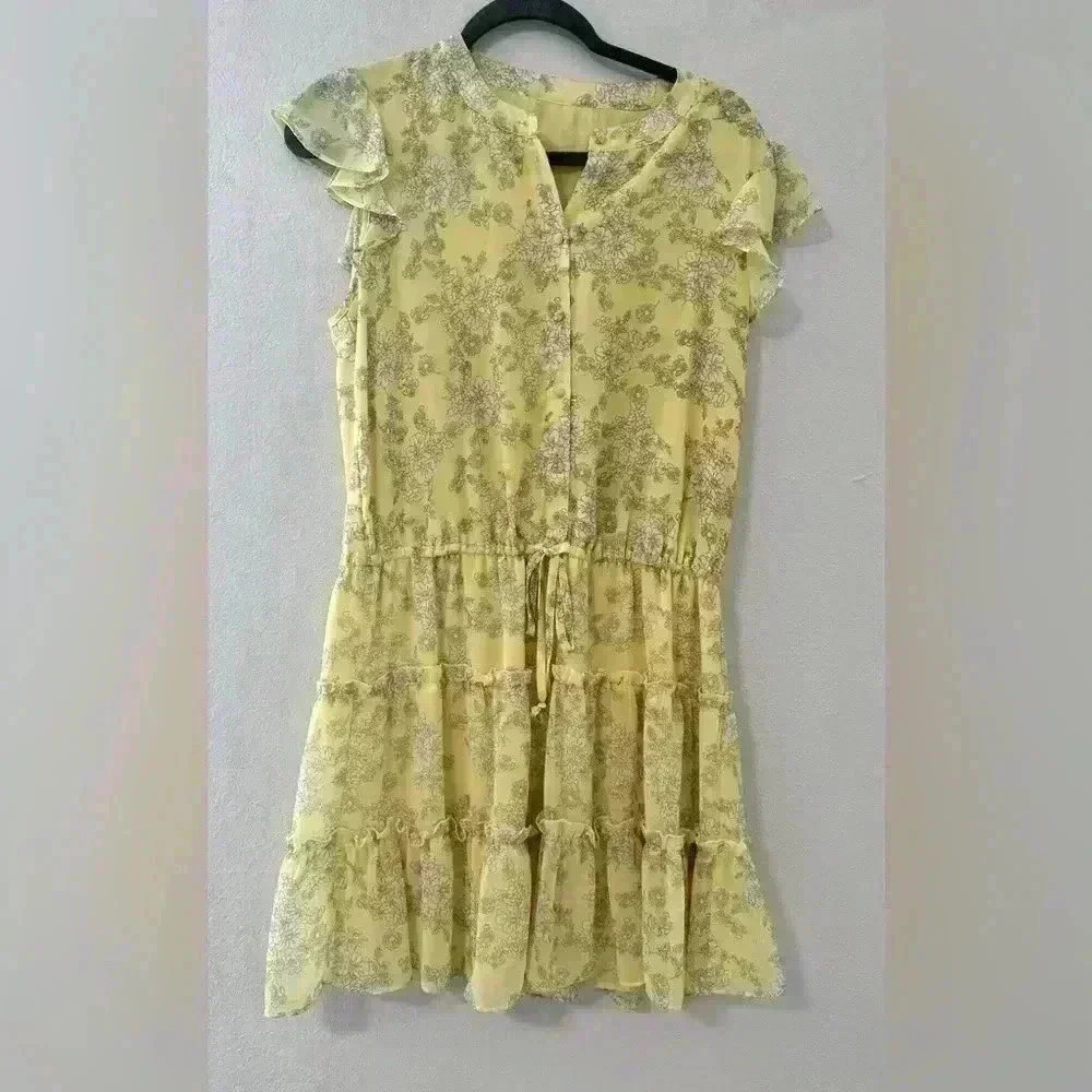 1. State Women's Yellow Floral Print Sleeveless A-Line Tiered Mini Dress Size M